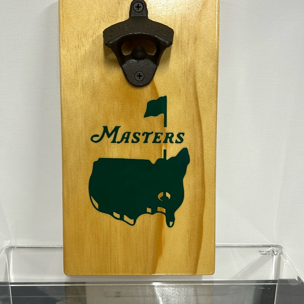 Wooden bottle opener wall mounted “masters” for golf fanatics